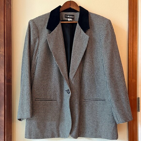 Vintage Sag Harbor Wool Blend Houndstooth Blazer Classic Old Money Size 22W - Picture 1 of 11